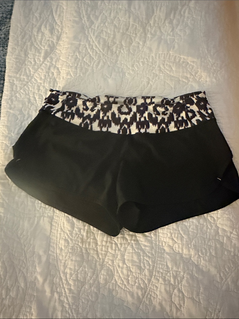 lululemon athletica Black Shorts with Black-and-White Patterned Waistband